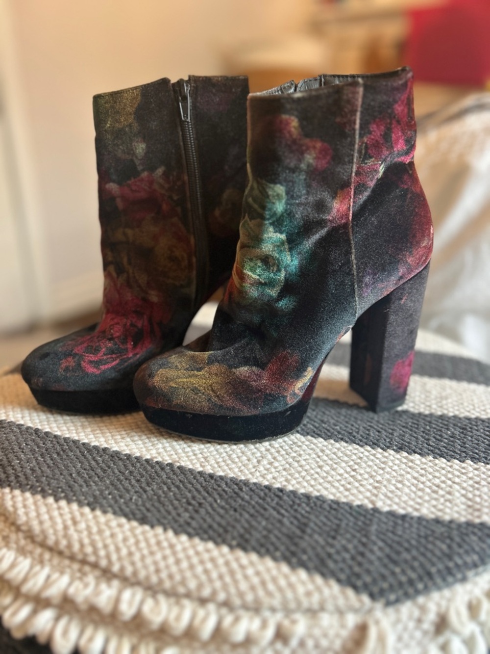 Women's Madden Girl Floral Velvet Platform Ankle Boots - Multicolor